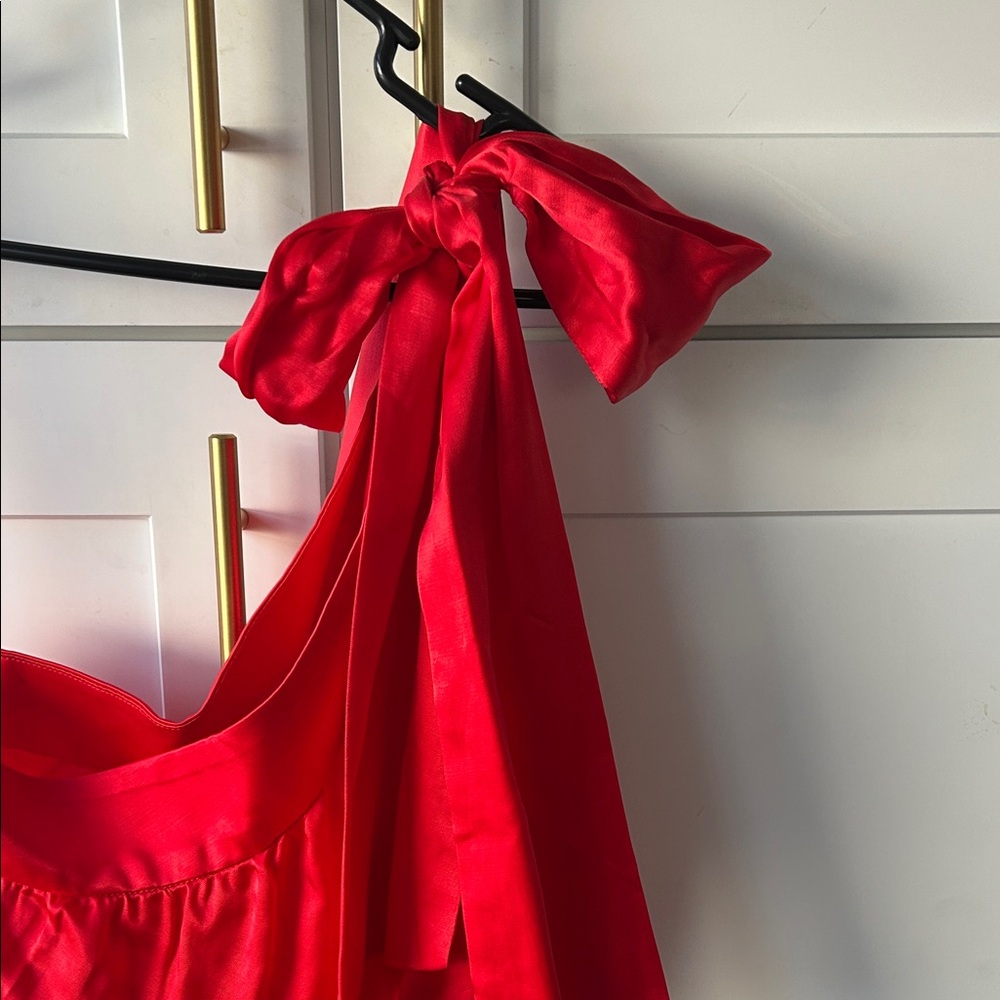 Free People Bright Red One-Shoulder Bow Dress - Picture 5 of 7